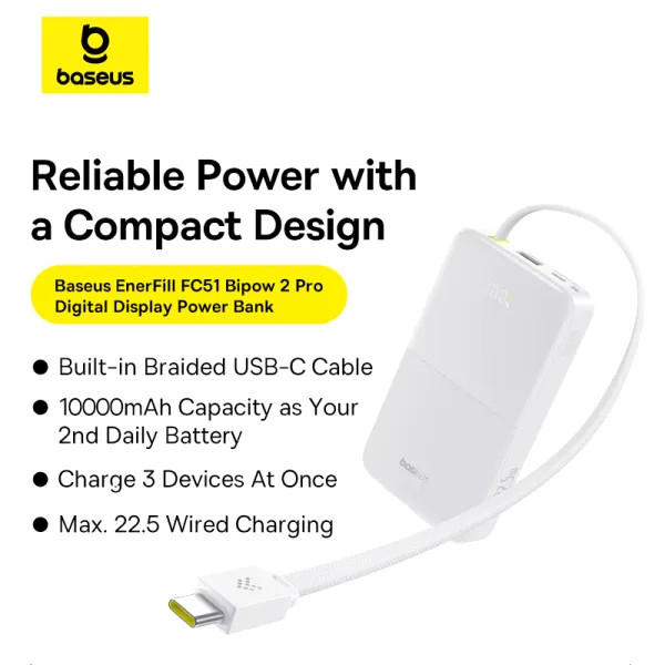 Фото - Батарея мобільна Baseus EnerFill Bipow2 Pro 22.5W 10000mAh White (E0027601)