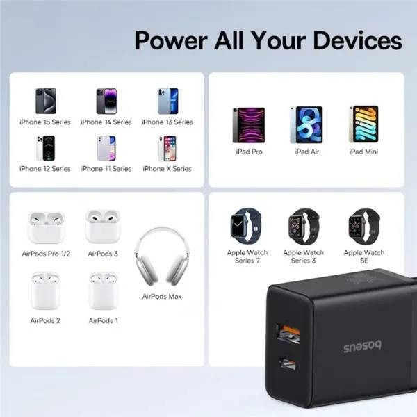 Фото - Сетевое зарядное устройство Baseus Cube Fast Charger C+U 30W EU Cluster Black (P10111404113-00)