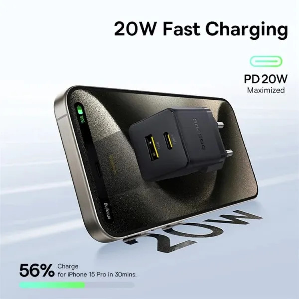 Фото - Сетевое зарядное устройство Baseus Palm Fast Charger C+U 20W EU Cluster Black (P10111608113-00)