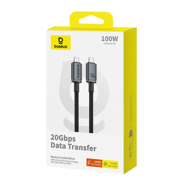 Фото - Кабель синхронізації даних Baseus Crystal Shine USB3,2 Full Featured Fast USB-C to USB-C 100W 1,5m 20Gb Cluster Black (P10318204111-00)