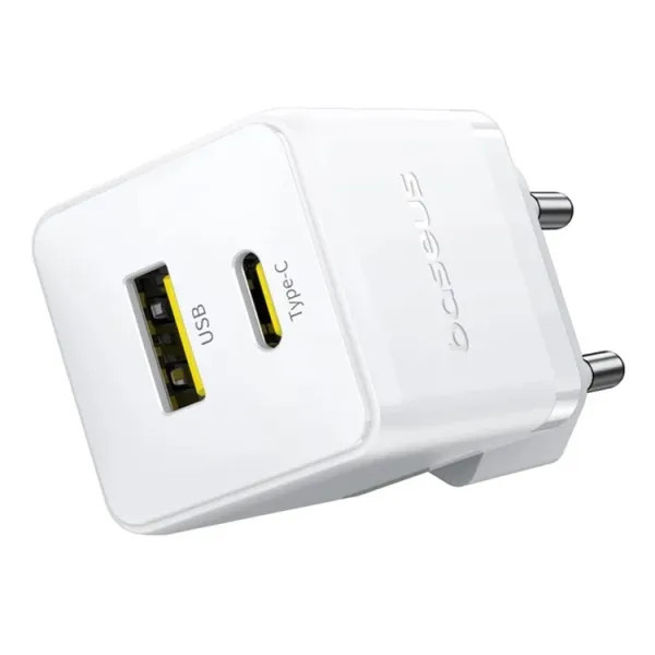 Фото - Мережевий зарядний пристрій Baseus Palm Fast Charger C+U 20W EU Moon White (With Cable Type-C to Type-C 60W 1m) (P10111608213-01)