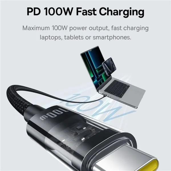 Фото - Кабель синхронізації даних Baseus Gem Series Fast Charging Data Cable Type-C to Type-C 100W 5A 2m Black (P10373000111-01)