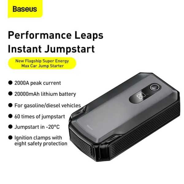 Фото - Пускозарядний пристрій Baseus Super Energy Max Car Jump Starter 20000mAh, Peakcurrent 2000A Black (CGNL020001)