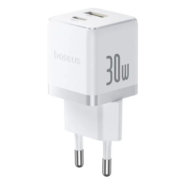 Фото - Мережевий зарядний пристрій Baseus Palm Fast Charger Type-C+USB 30W white (P1011160A213-00)