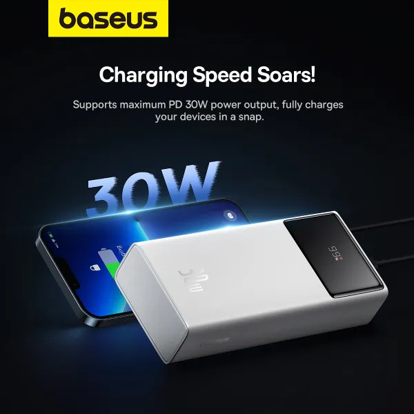 Фото - Батарея мобільна Baseus Star-Lord Digital Display Fast Charging Power Bank 30000mAh 30W Moon White (P10022905213-00)