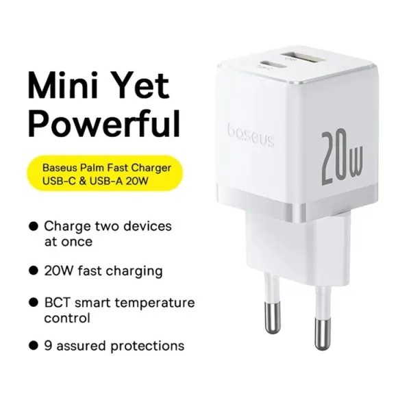 Фото - Сетевое зарядное устройство Baseus Palm Fast Charger C+U 20W EU Moon White (P10111608213-00)