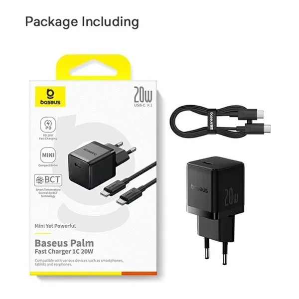 Фото - Мережевий зарядний пристрій Baseus Palm Fast Charger 1C 20W EU Cluster Black (P10111602113-01)
