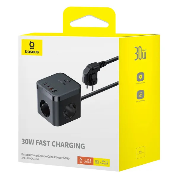 Фото - Мережевий фільтр Baseus Power Strip 3AC+2U+2C 30W 1,5m EU Cluster Black (E00066400117-00)