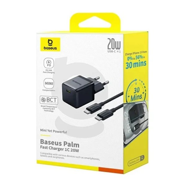 Фото - Мережевий зарядний пристрій Baseus Palm Fast Charger 1C 20W EU Cluster Black (P10111602113-01)