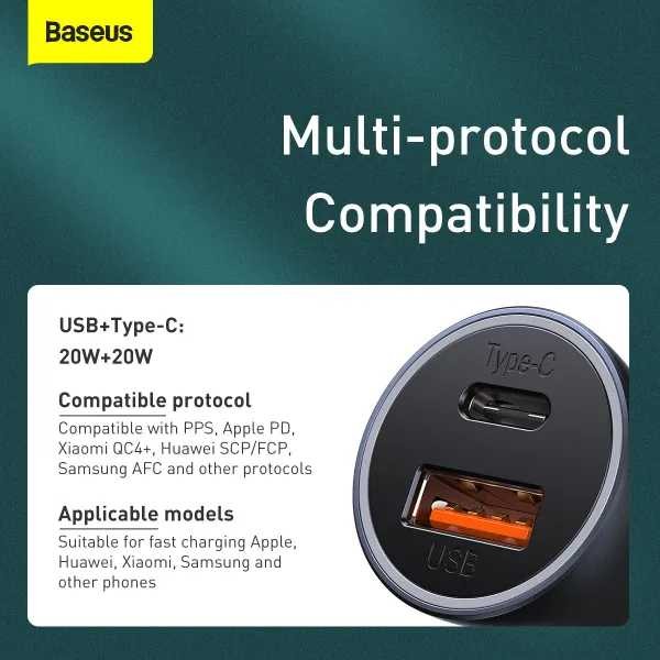Фото - Автомобільний зарядний пристрій Baseus U+C 40W Grey (TZCCJD-B0G)