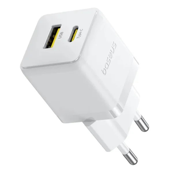 Фото - Мережевий зарядний пристрій Baseus Palm Fast Charger C+U 20W EU Moon White (With Cable Type-C to Type-C 60W 1m) (P10111608213-01)