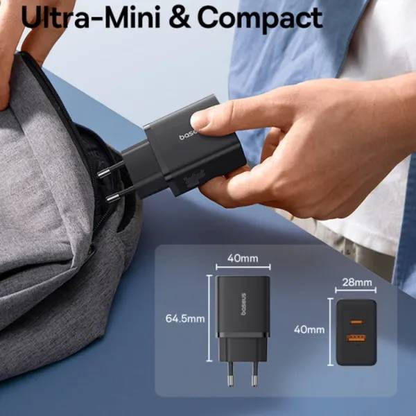 Фото - Сетевое зарядное устройство Baseus Cube Fast Charger C+U 30W EU Cluster Black (P10111404113-00)