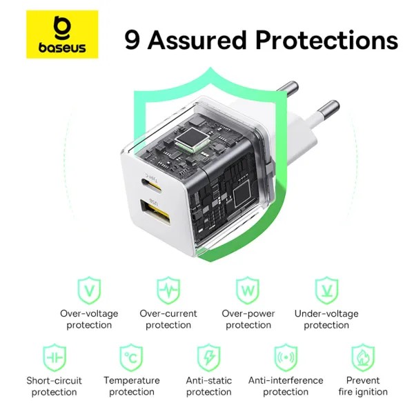 Фото - Мережевий зарядний пристрій Baseus Palm Fast Charger Type-C+USB 30W white (P1011160A213-00)