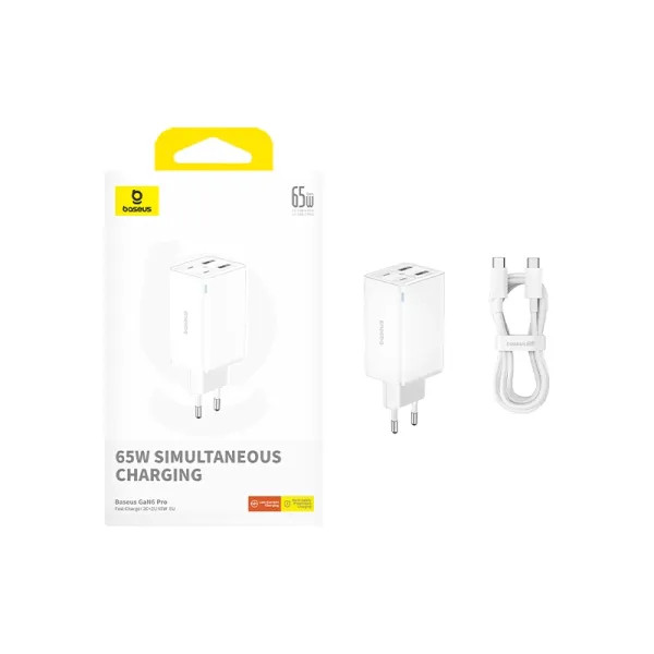 Фото - Мережевий зарядний пристрій Baseus GaN6 Pro Fast Charger 2C+2U 65W EU Moon White (P10162701213-00)