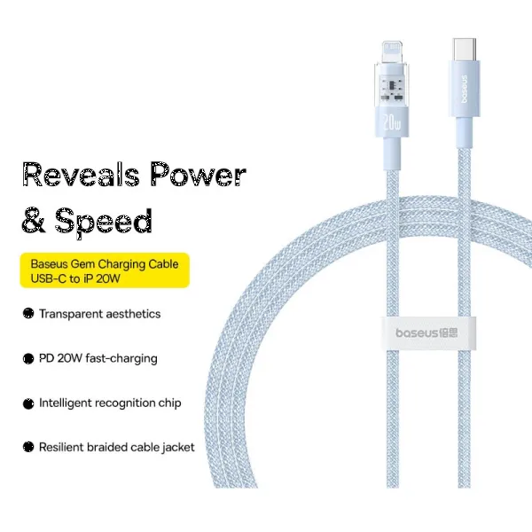 Фото - Кабель синхронізації даних Baseus Gem Fast-Charging Data Cable USB-C to iP 20W 1m Galaxy Blue (P10373001311-00)
