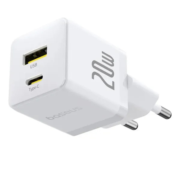 Фото - Мережевий зарядний пристрій Baseus Palm Fast Charger C+U 20W EU Moon White (With Cable Type-C to Type-C 60W 1m) (P10111608213-01)