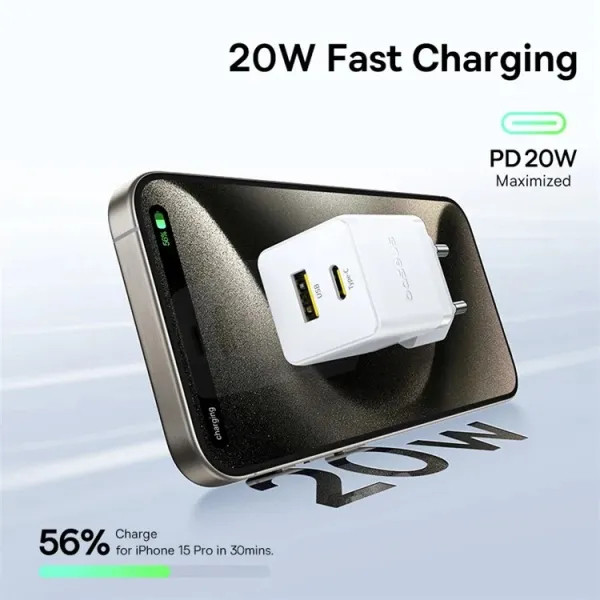 Фото - Мережевий зарядний пристрій Baseus Palm Fast Charger C+U 20W EU Moon White (With Cable Type-C to Type-C 60W 1m) (P10111608213-01)