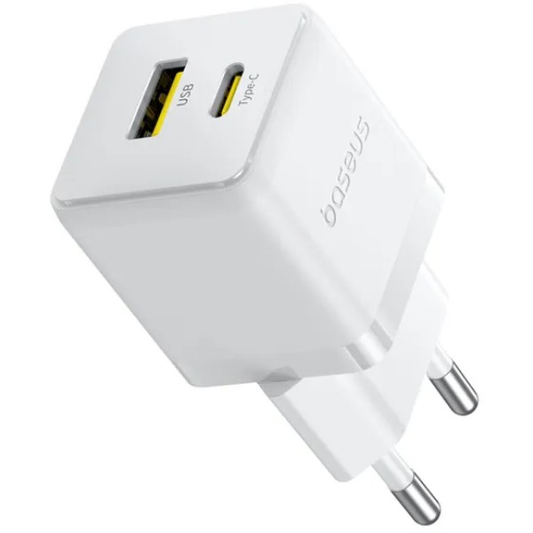Фото - Мережевий зарядний пристрій Baseus Palm Fast Charger Type-C+USB 30W white (P1011160A213-00)