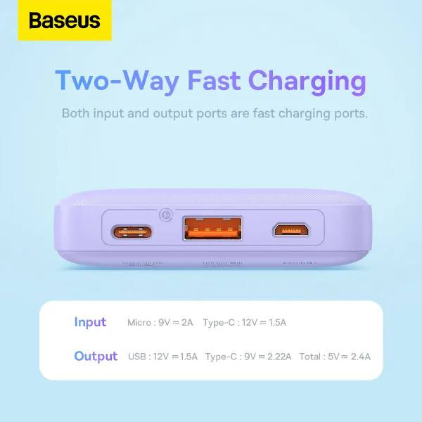 Фото - Батарея мобільна Baseus Airpow Fast Charge Power Bank 10000mAh 20W Nebula Purple (P10022801513-00)