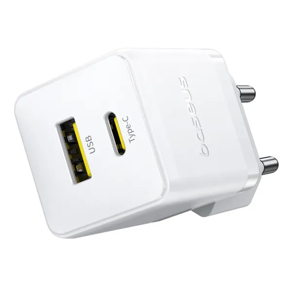Фото - Мережевий зарядний пристрій Baseus Palm Fast Charger Type-C+USB 30W white (P1011160A213-00)