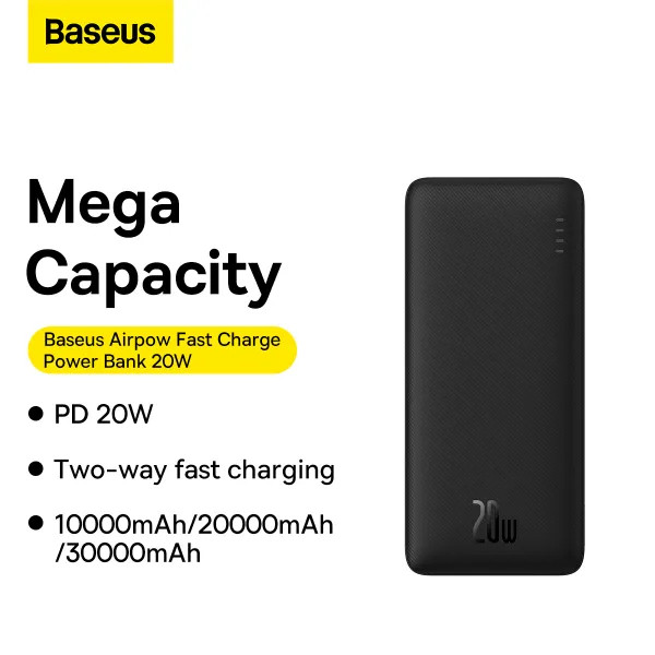 Фото - Батарея мобільна Baseus Airpow Fast Charge Power Bank 10000mAh 20W Black (PPQD090001)