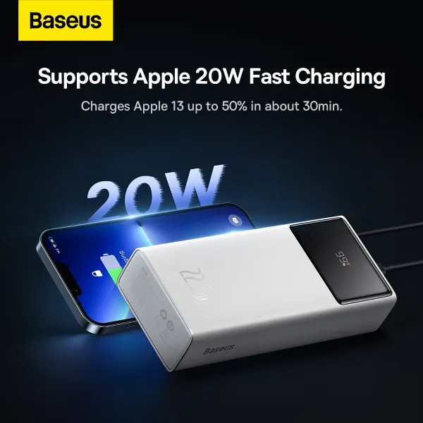 Фото - Батарея мобільна Baseus Star Lord Display 22.5W 30000 mAh QC3.0 PD3.0 White (PPXJ080102)