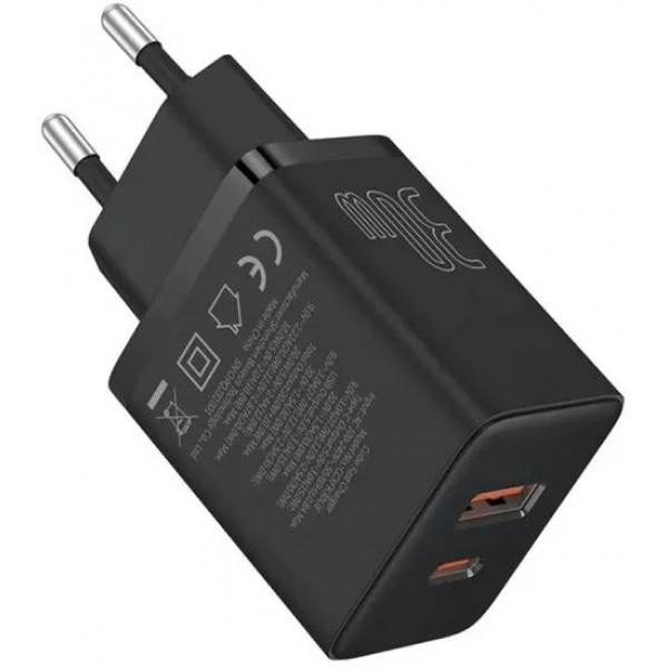 Фото - Сетевое зарядное устройство Baseus Cube Fast Charger C+U 30W EU Cluster Black (P10111404113-00)