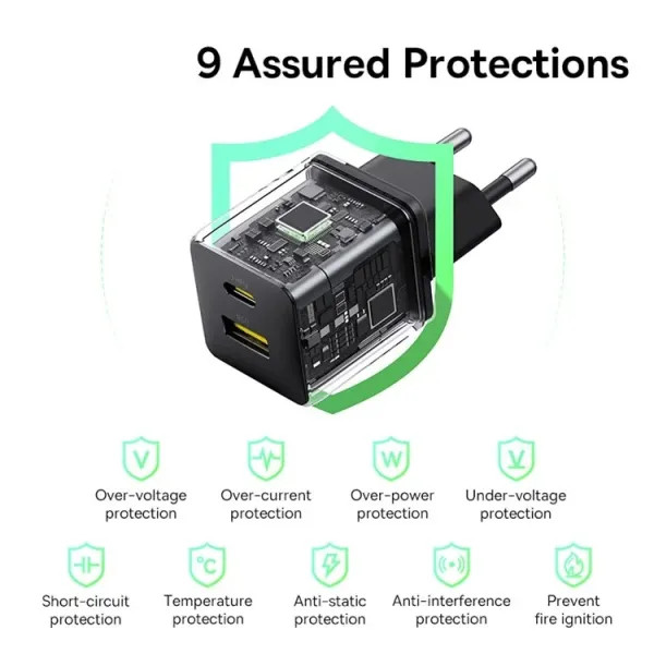 Фото - Сетевое зарядное устройство Baseus Palm Fast Charger C+U 20W EU Cluster Black (P10111608113-00)