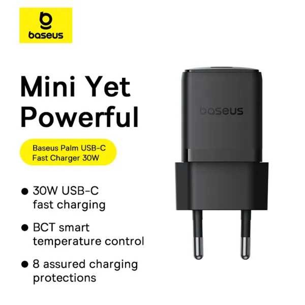 Фото - Сетевое зарядное устройство Baseus Palm Fast Charger 1C 30W EU Cluster Black (P10111605113-00)
