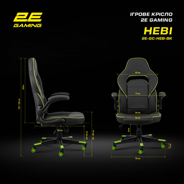 Фото - Кресло для геймеров 2E Hebi Black/Green (2E-GC-HEB-BK)