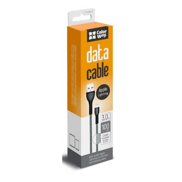 Фото - Кабель синхронізації даних Colorway USB-Lightning 3А, 1м, Gray (CW-CBUL041-GR)