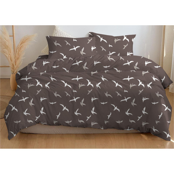 Фото - Комплект постільної білизни Zastelli Birds on brown бязь 175х210 (22629)
