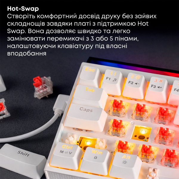 Фото - Клавіатура дротова ігрова Ajazz NK68 Red switches White (NK68-R-W)