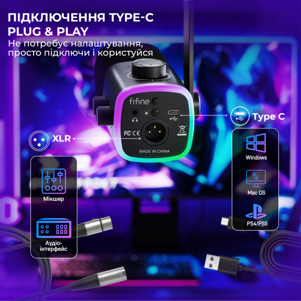Фото - Мікрофон для комп'ютера Fifine AM9W XLR/USB White