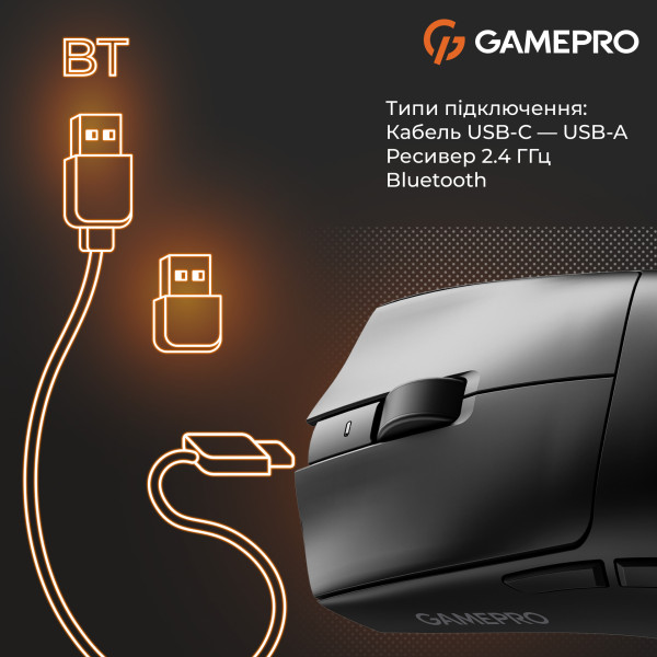Фото - Миша бездротова ігрова GamePro Genesis Wizard Wireless/Bluetooth/USB PixArt PAW3311 Sensor Black (GM160B)