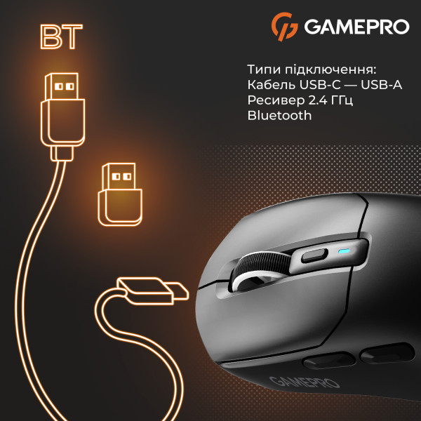Фото - Миша бездротова ігрова GamePro Genesis Airmaster Wireless/Bluetooth/USB PixArt PAW3311 Sensor Black (GM167B)