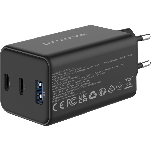 Фото - Сетевое зарядное устройство Proove Pocket GaN 65W (2Type-C + USB) Black (WCPG65121201)