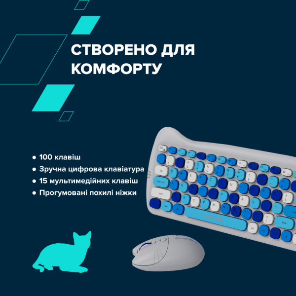 Фото - Клавіатура + миша бездротова Canyon HSET-W6 Kitty Edition Blue (CNS-HSETW6BL)