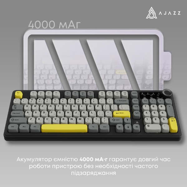 Фото - Клавиатура беспроводная игровая Ajazz AF98 PLUS Black Gray Yellow (AF98-PLUS-BGY)