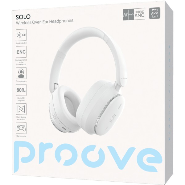Фото - Наушники накладные беспроводные Proove Solo with ANC (APP) White (HPSL0001AP02)