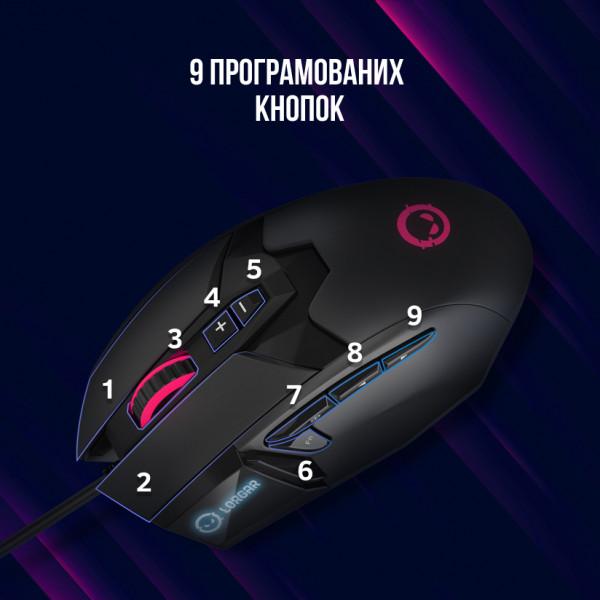 Фото - Мышь проводная игровая Lorgar Stricter 579 RGB LCD Wired USB Black (LRG-GMS579)