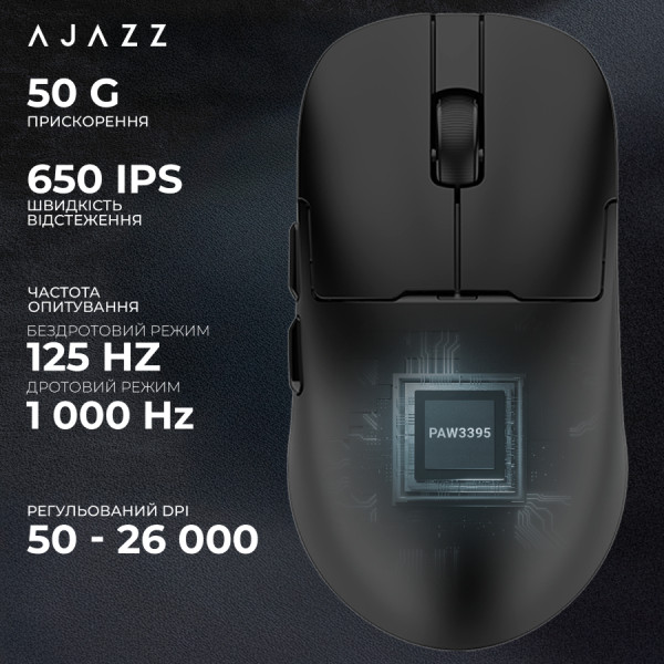 Фото - Миша бездротова ігрова Ajazz AJ159PRO -3 Mod-Black-Pixart 3395-8K (AJ159-PRO-B)