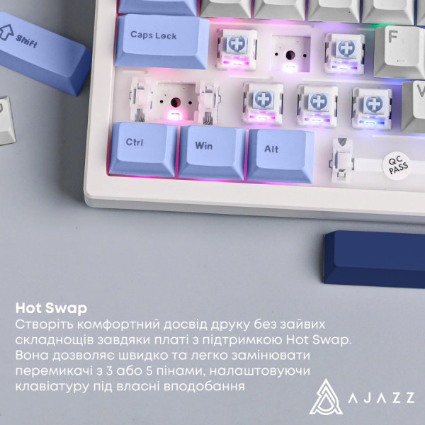 Фото - Клавіатура дротова ігрова Ajazz AK870 V2 Flying Fish Switch White USB-C (AK870-V2-FF-BWB)
