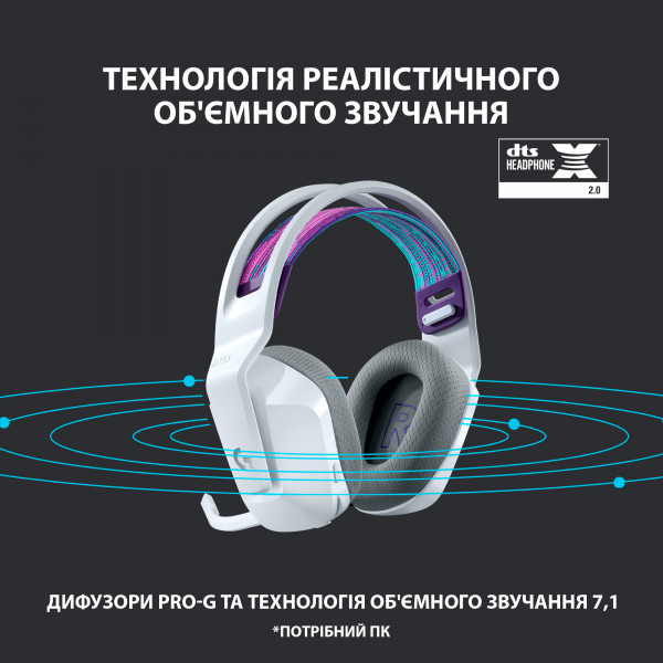 Фото - Гарнітура бездротова ігрова Logitech G733 Lightspeed White (981-000883)