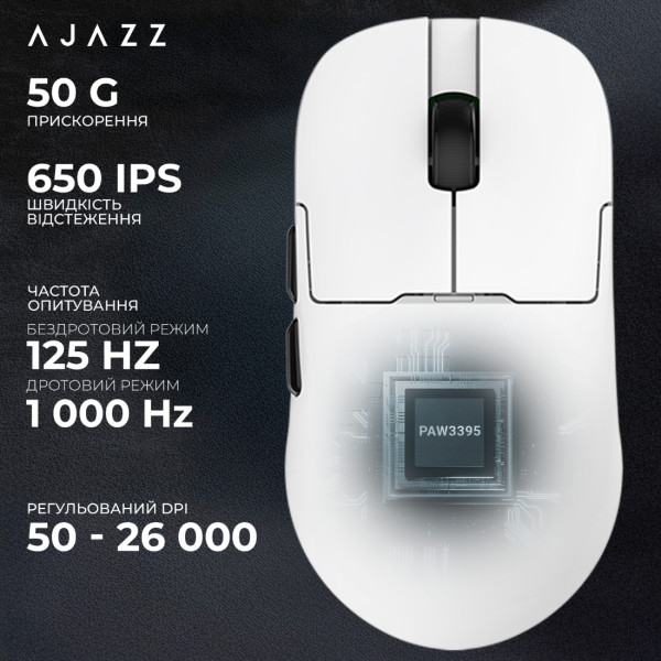 Фото - Миша бездротова ігрова Ajazz AJ159PRO -3 Mod-White-Pixart 3395-8K (AJ159-PRO-W)