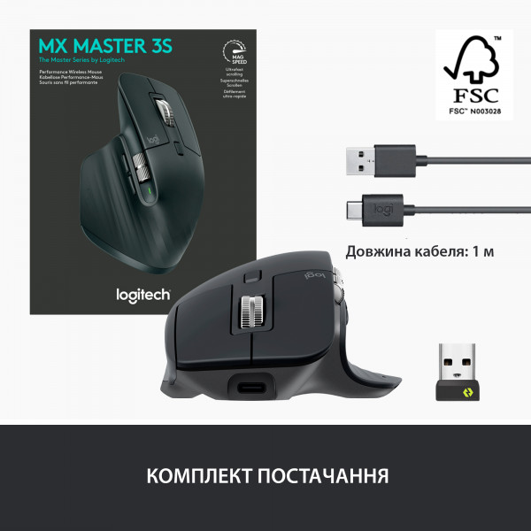 Фото - Уцінка - Миша бездротова Logitech MX Master 3S Performance Graphite (910-006559)