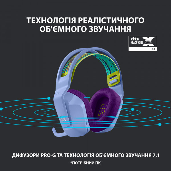 Фото - Гарнітура бездротова ігрова Logitech G733 Lightspeed Lilac (981-000890)