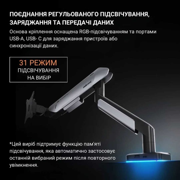 Фото - Кріплення настільне Anda Seat Stealth PRO II RGB 17''-42'' White (AD-W-A9X-1S-BW)