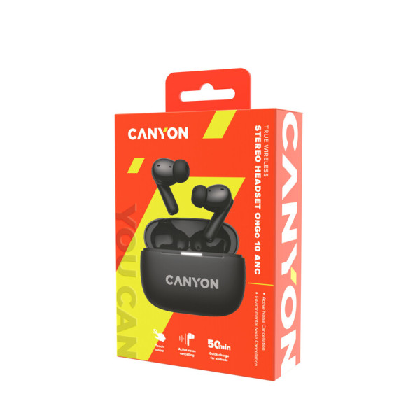 Фото - Навушники вкладиші бездротові TWS Canyon OnGo TWS-10 ANC ENC Deep Black (CNS-TWS10B)