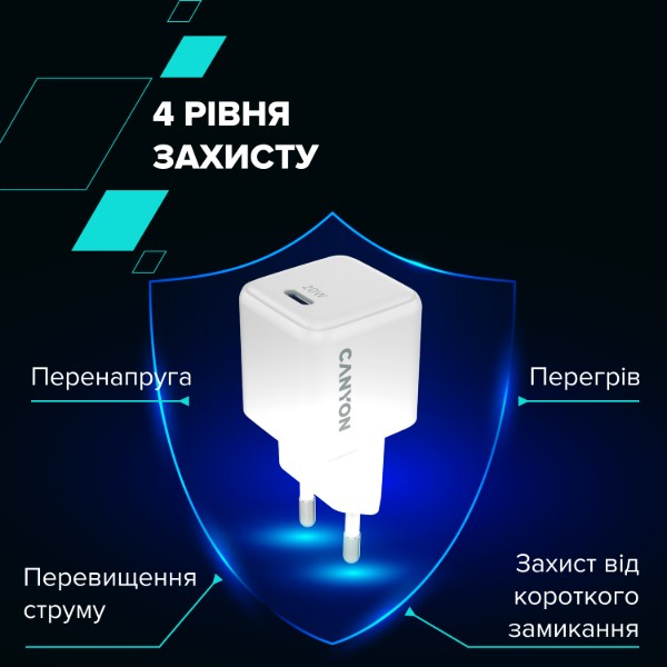 Фото - Мережевий зарядний пристрій Canyon CU20C GaN 20W 1xPD White (CNS-CUW20C)